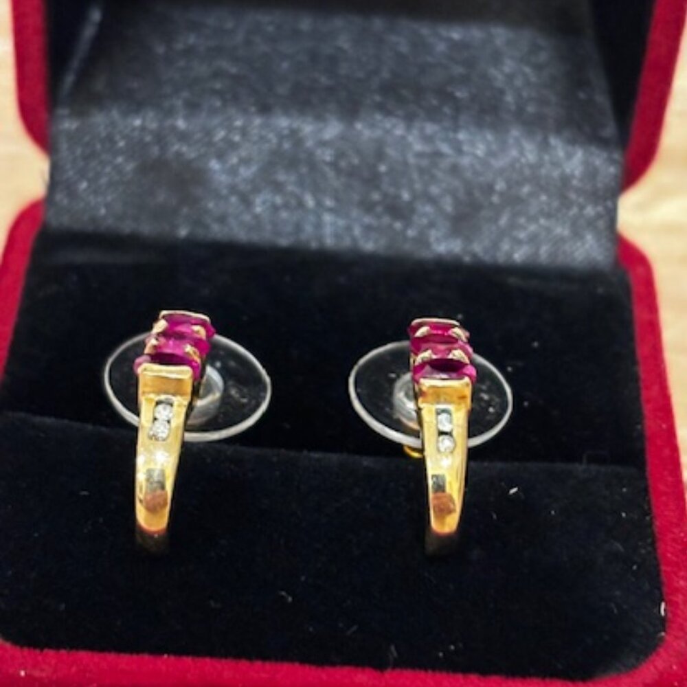 10K YELLOW GOLD 4.7 CT RUBY AND DIAMOND EARRINGS